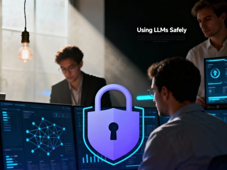 Business leaders reviewing secure large language model systems with data governance and AI security controls for Dubai enterprises