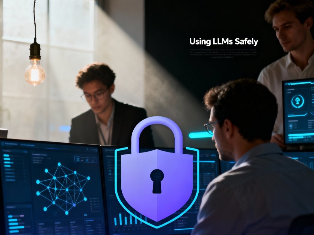 Business leaders reviewing secure large language model systems with data governance and AI security controls for Dubai enterprises